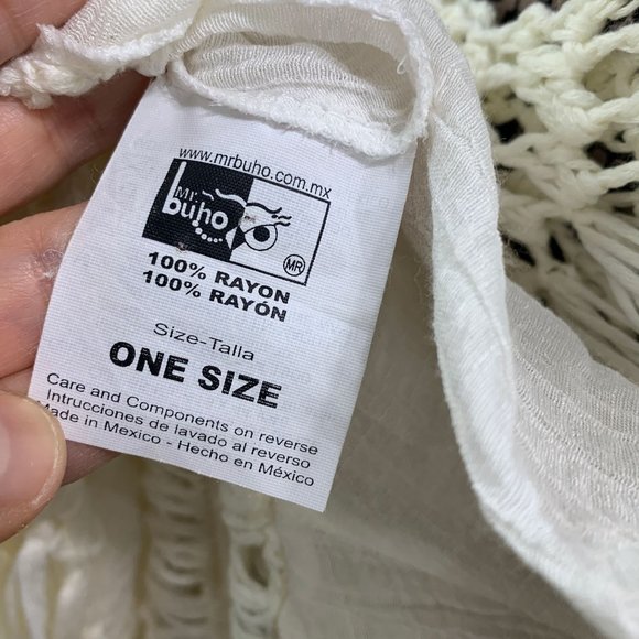 MR. BUHO Vintage Rayon Crinkle Gauze Crochet Fringe Scarf Boho Top OS‎ - Picture 6 of 7